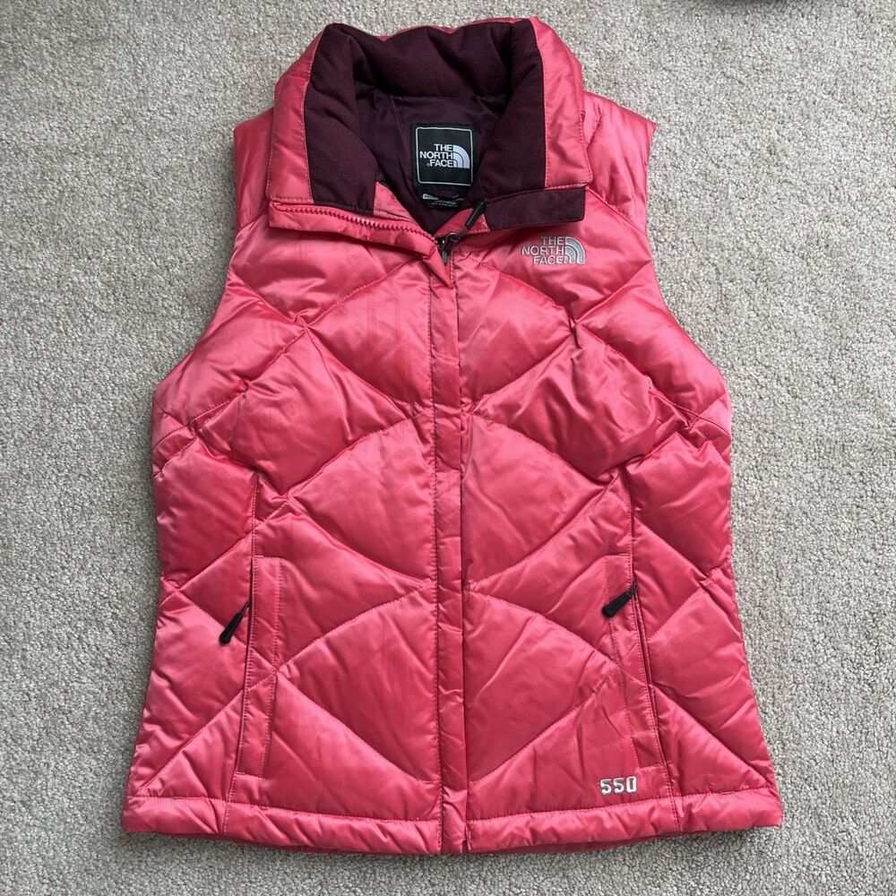 North Face Down Puffer Vest Womens XS 550 Aconagua Shiny Pink Insulated Winter
